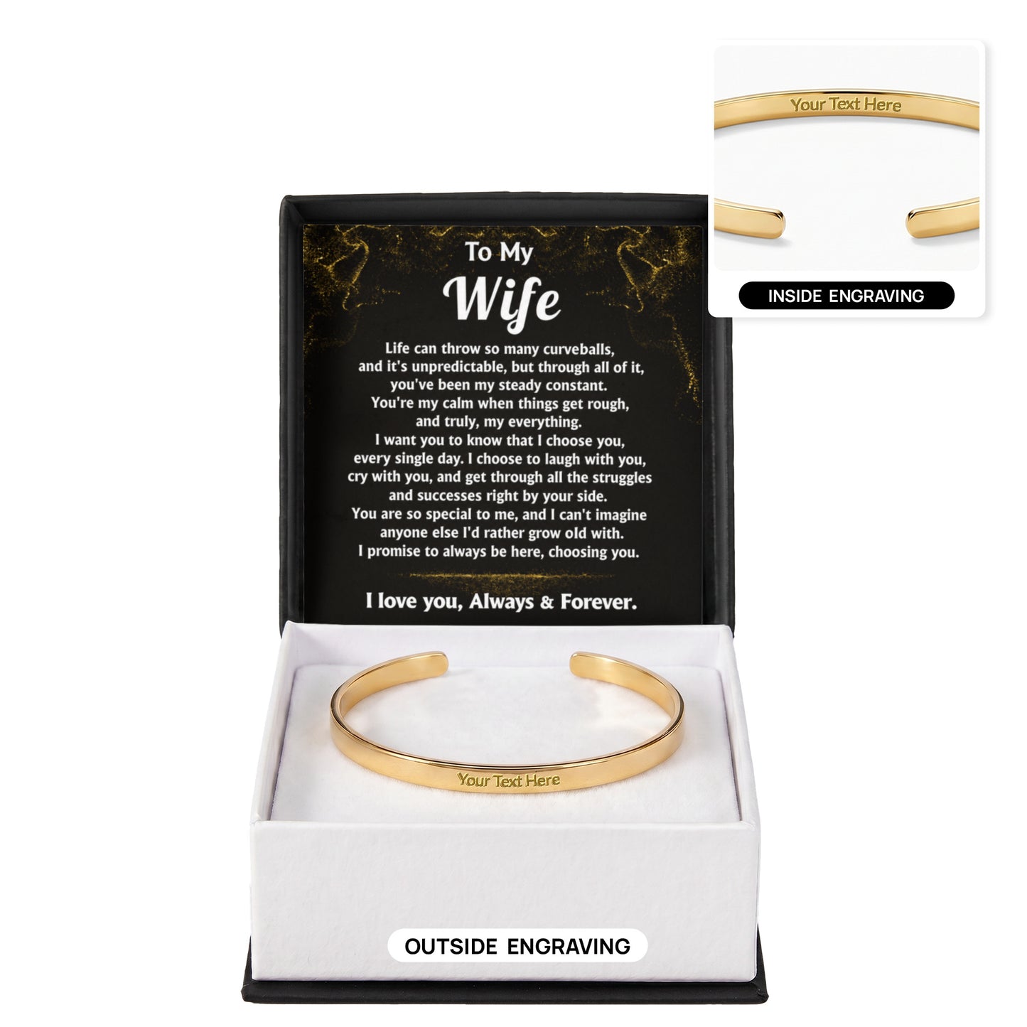 To My Wife Custom Engraved Cuff Bracelet Gift