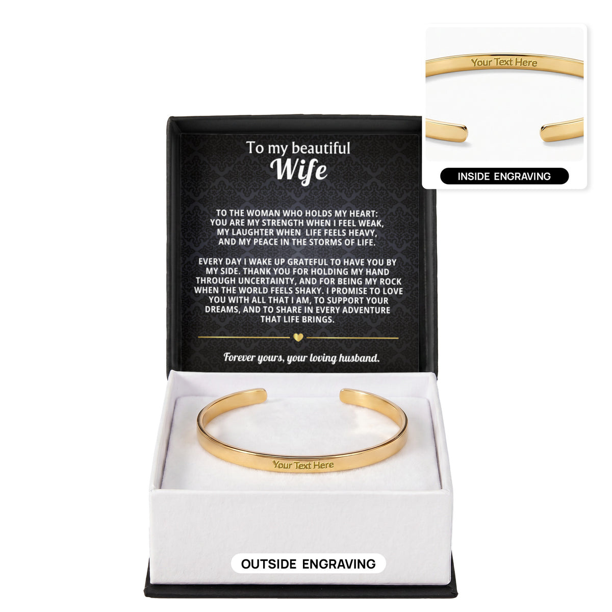 To My Wife Forever & Always Engraved Cuff Bracelet Gift