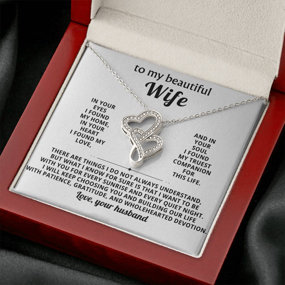 To My Beautiful Wife Heart to Heart Necklace Gift