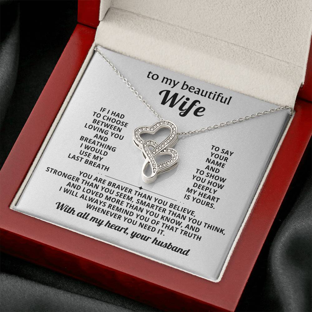 To My Beautiful Wife Heart to Heart Necklace Gift