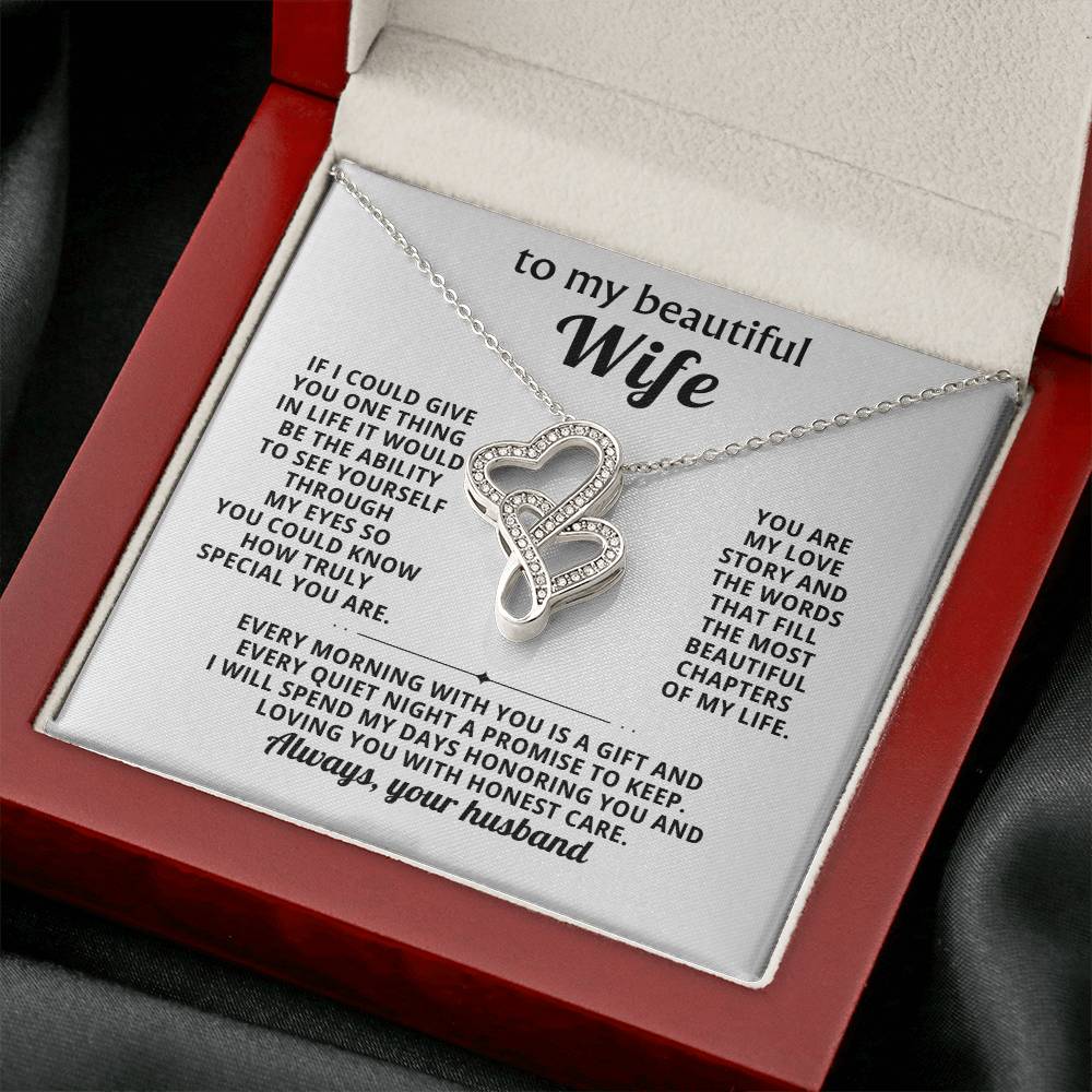 To My Beautiful Wife Heart to Heart Necklace Gift