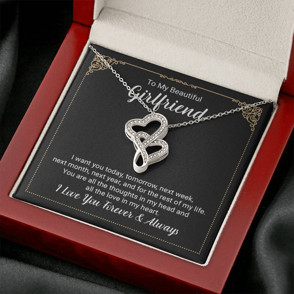 Girlfriend Double Heart Necklace Gift-[Heartfelt Family Gift]