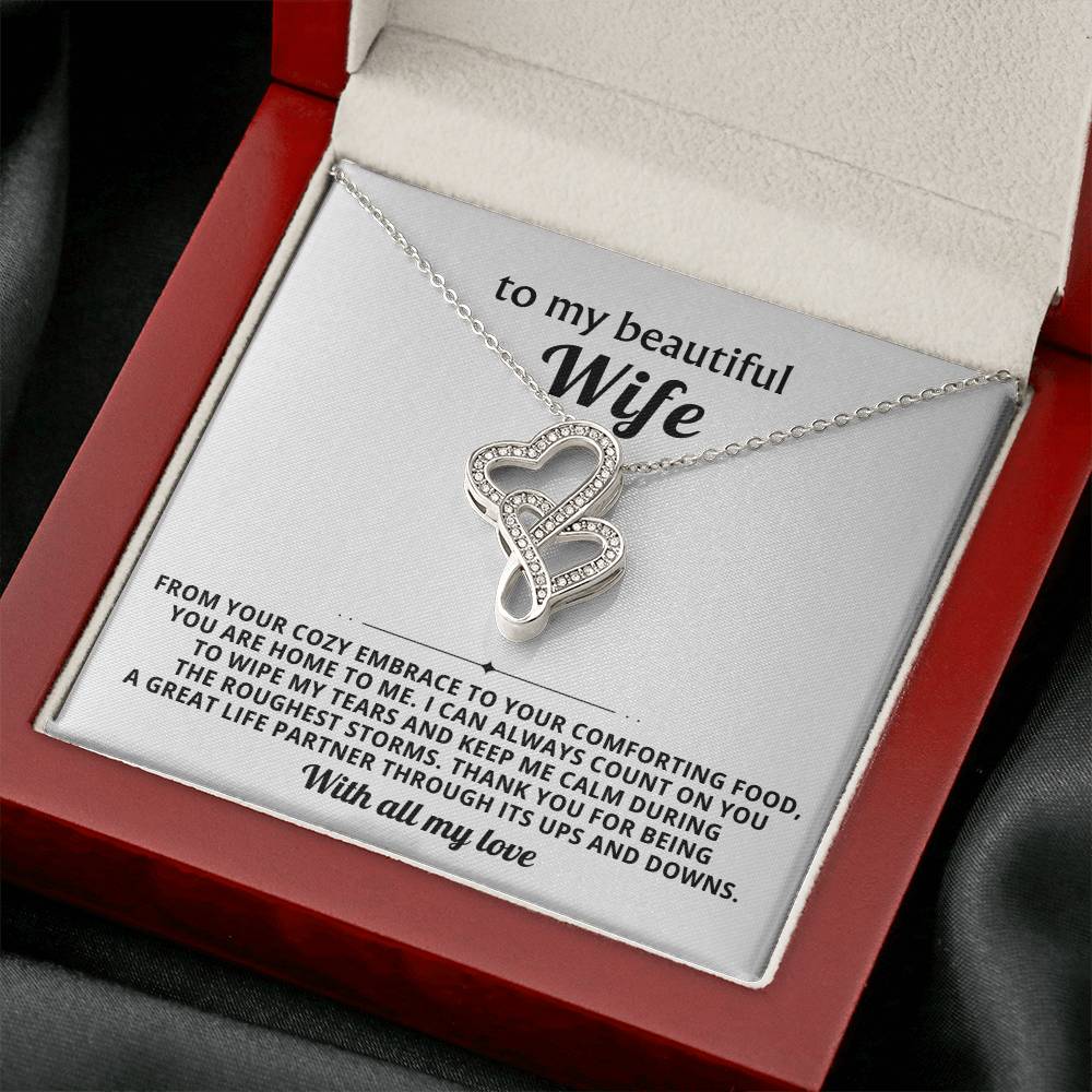 To My Beautiful Wife Heart to Heart Necklace Gift