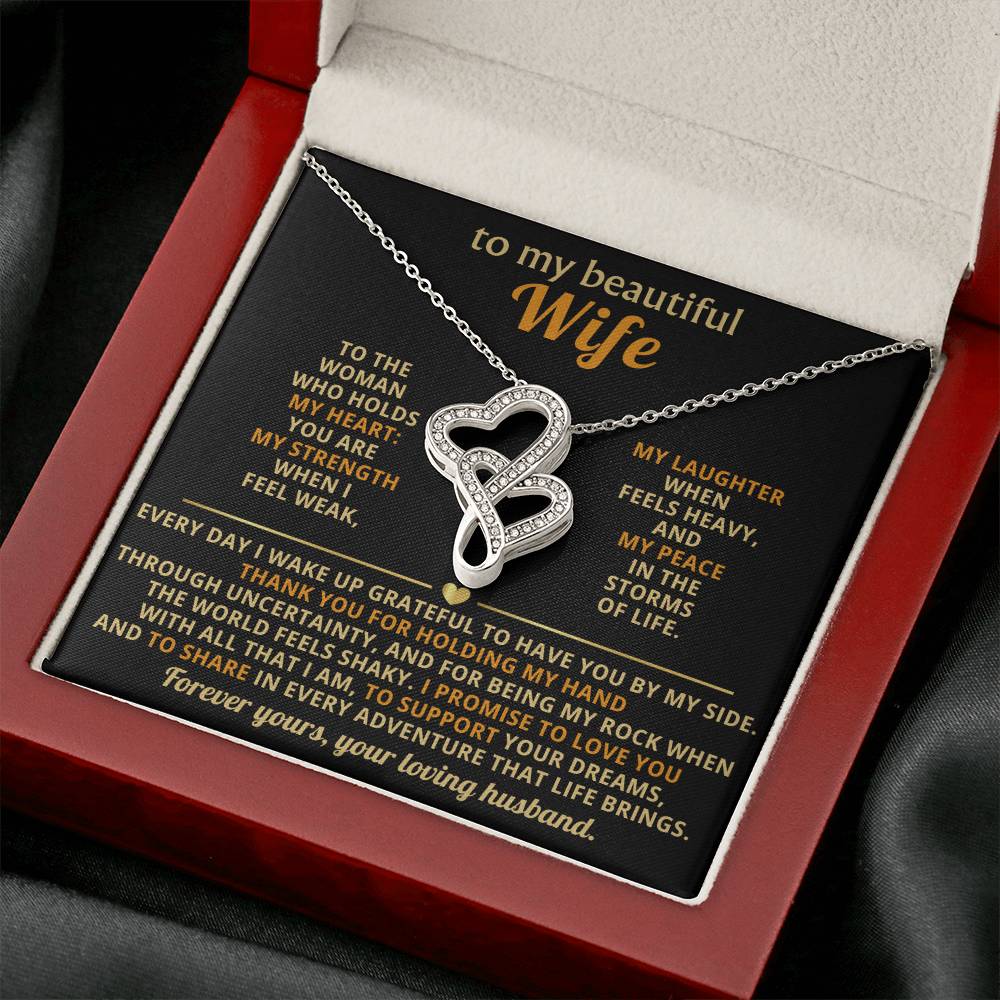 To My Beautiful Wife Heart to Heart Necklace Gift