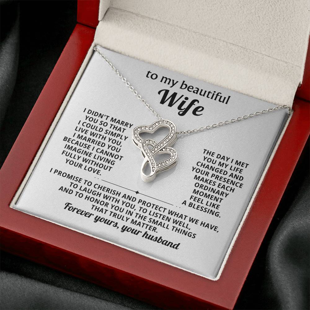 To My Beautiful Wife Heart to Heart Necklace Gift