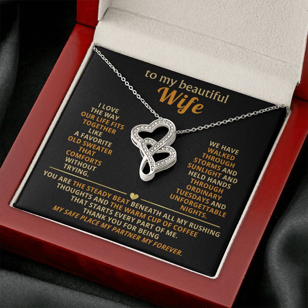 To My Beautiful Wife Heart to Heart Necklace Gift