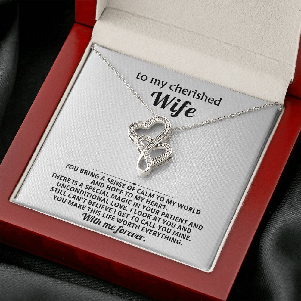To My Cherished Wife Heart to Heart Necklace Gift