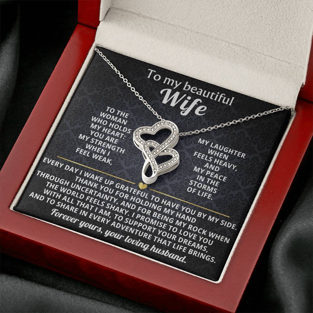 To My Beautiful Wife Heart to Heart Necklace Gift