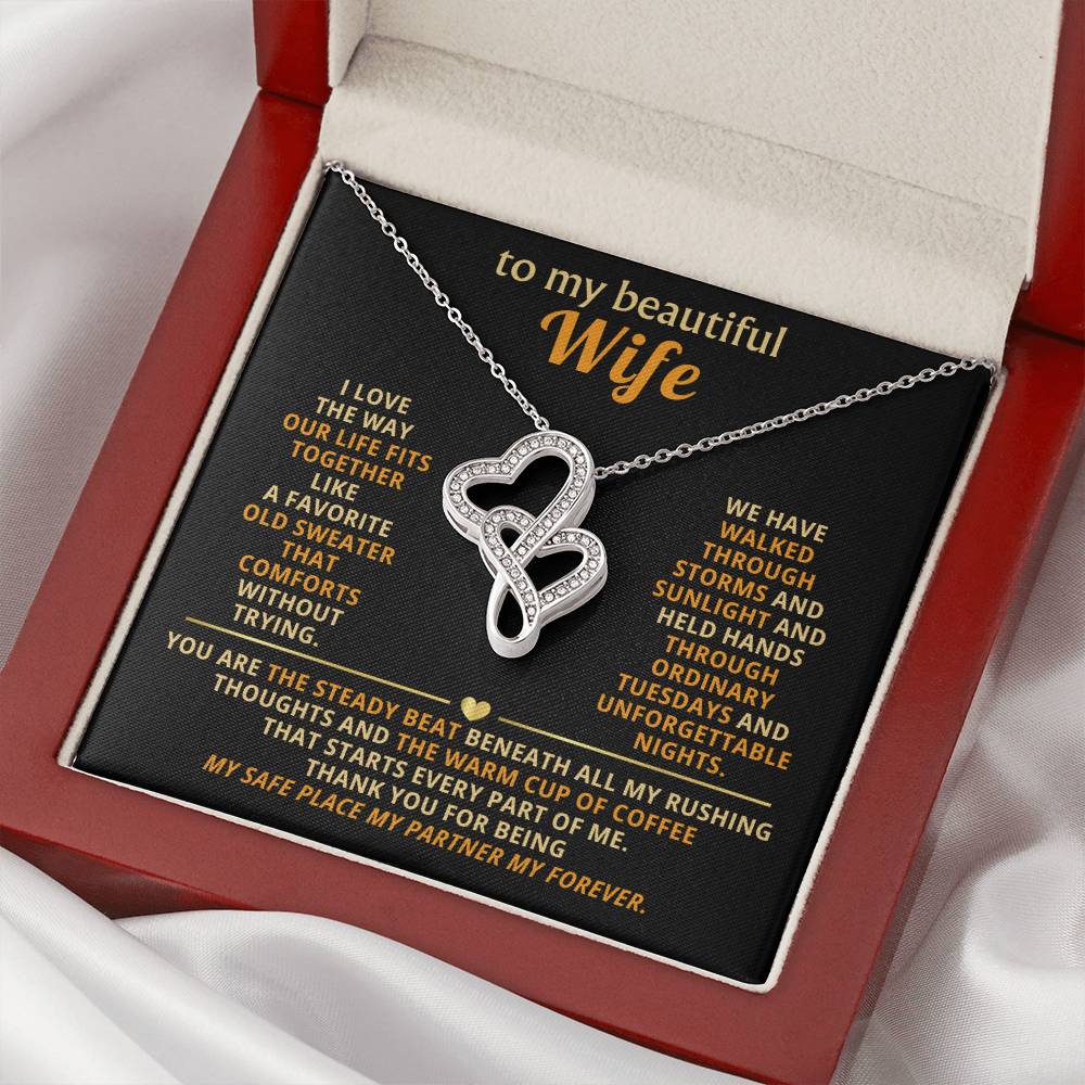 To My Beautiful Wife Heart to Heart Necklace Gift