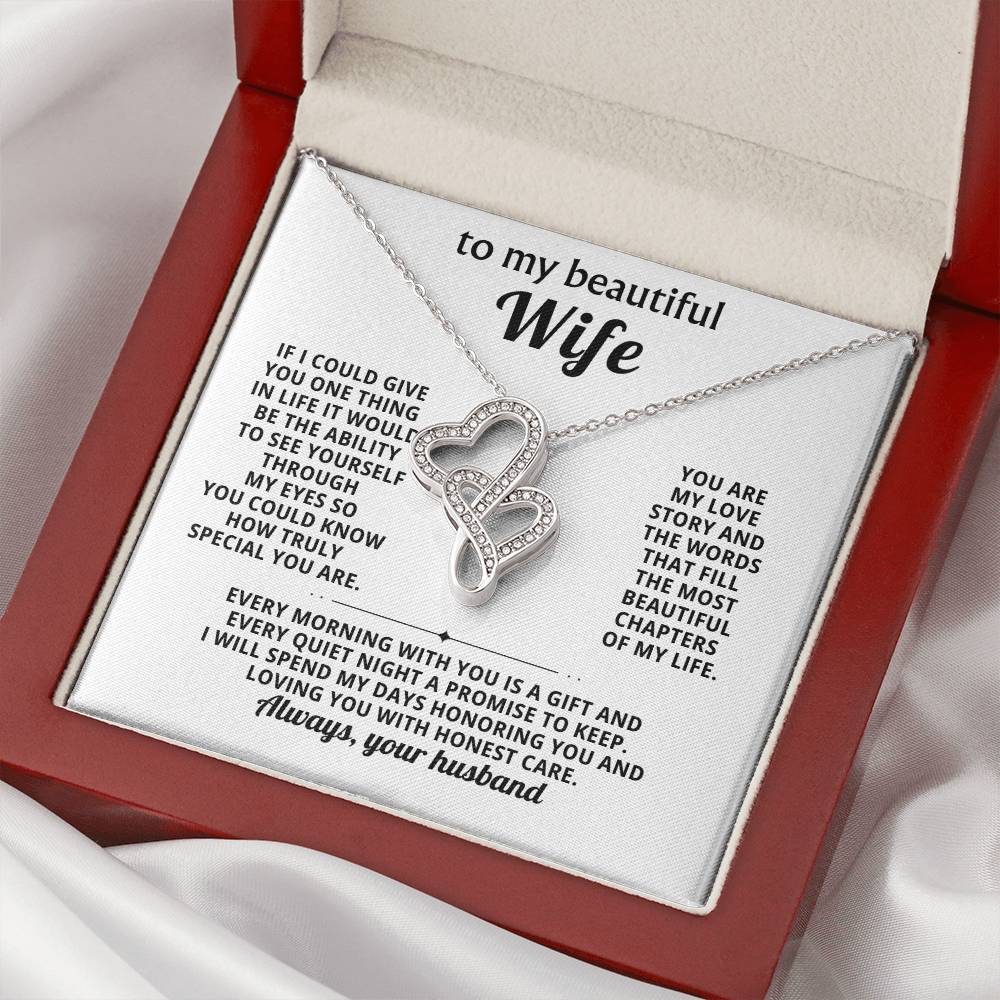 To My Beautiful Wife Heart to Heart Necklace Gift