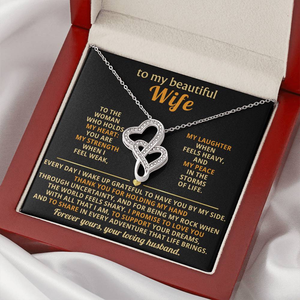 To My Beautiful Wife Heart to Heart Necklace Gift