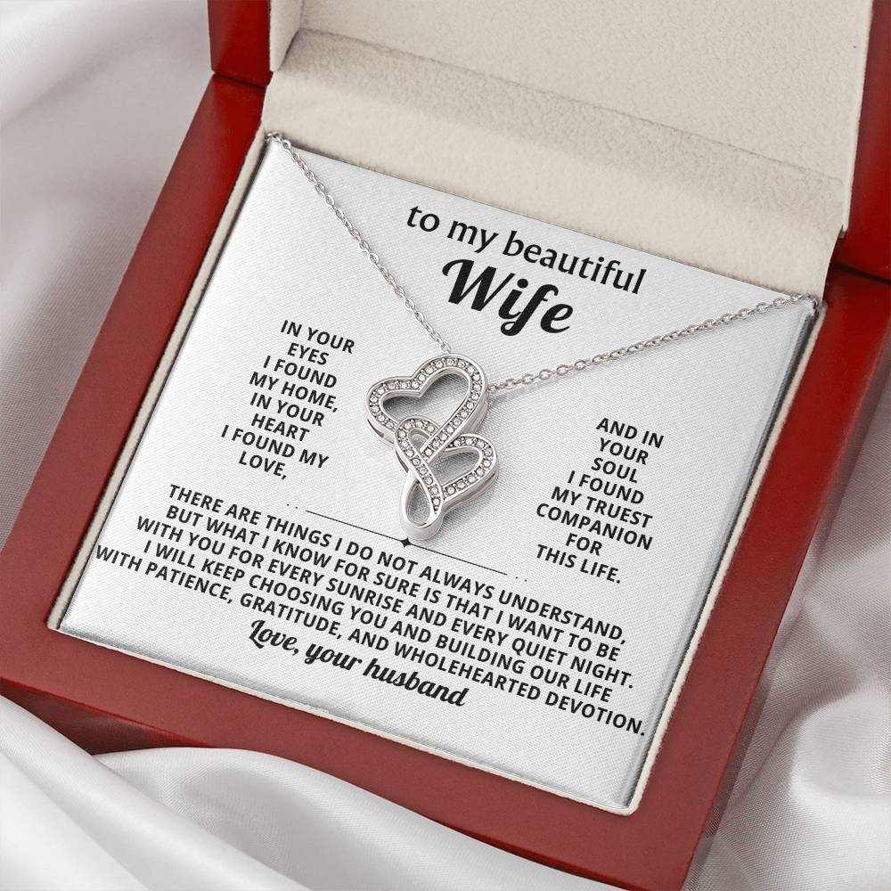 To My Beautiful Wife Heart to Heart Necklace Gift