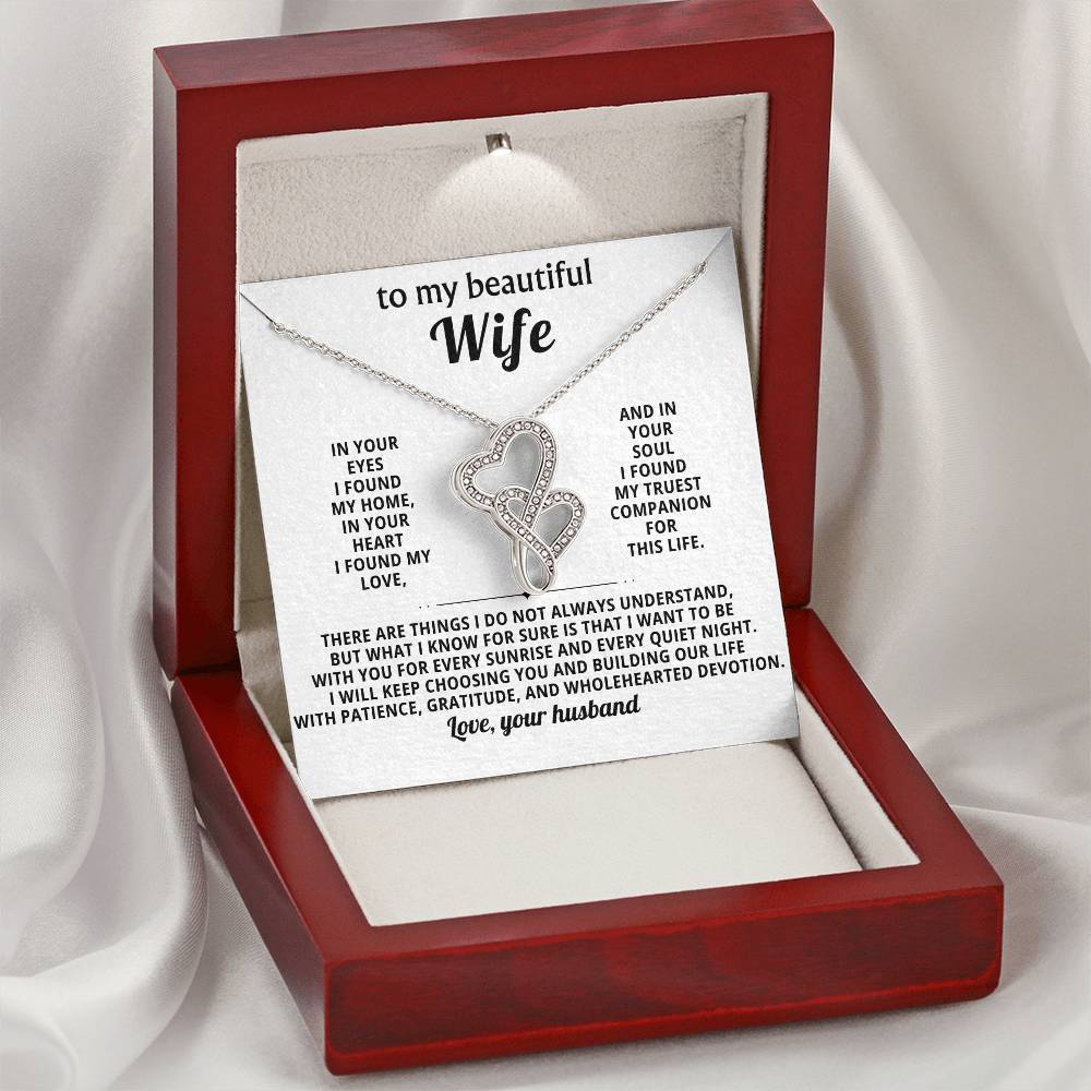 To My Beautiful Wife Heart to Heart Necklace Gift