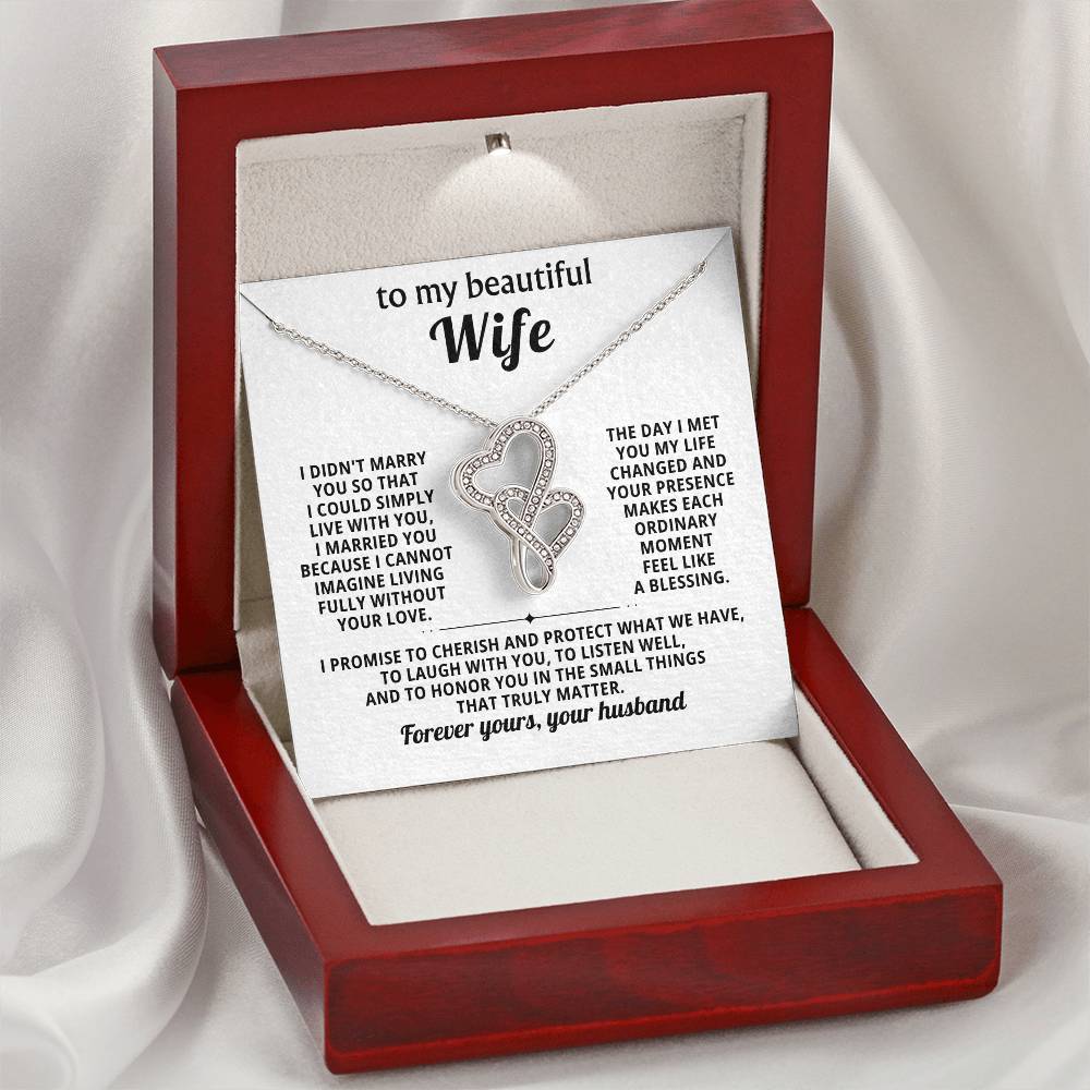 To My Beautiful Wife Heart to Heart Necklace Gift