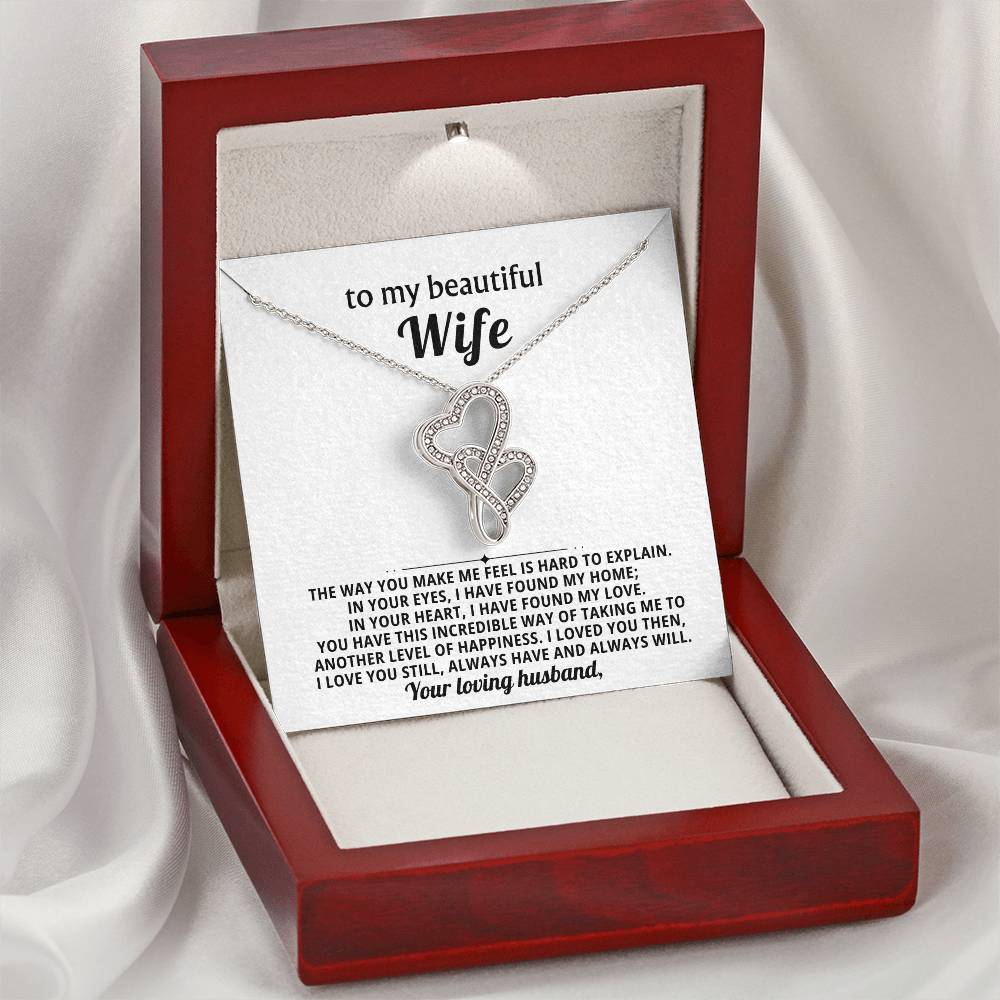 To My Beautiful Wife Heart to Heart Necklace Gift