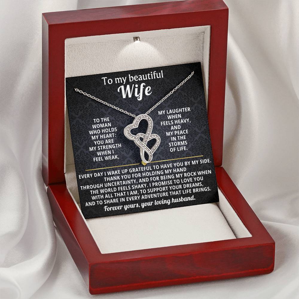 To My Beautiful Wife Heart to Heart Necklace Gift