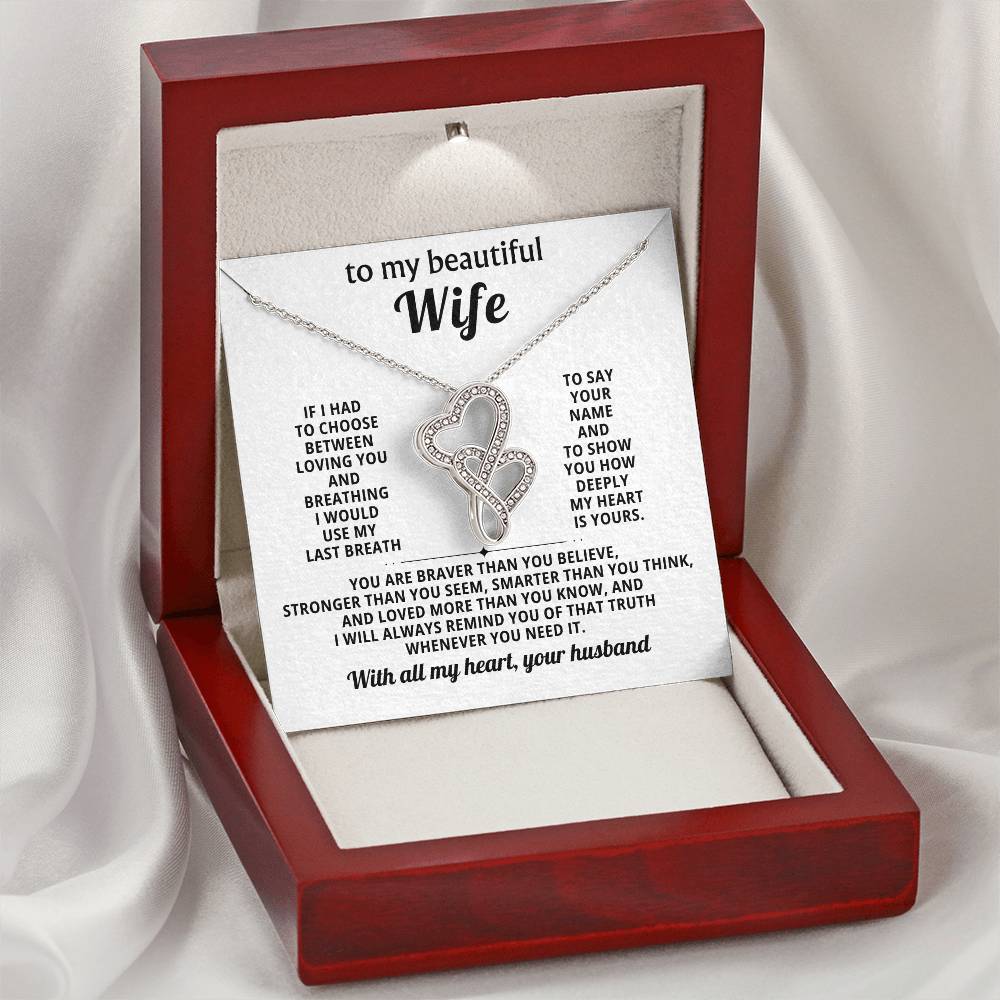 To My Beautiful Wife Heart to Heart Necklace Gift