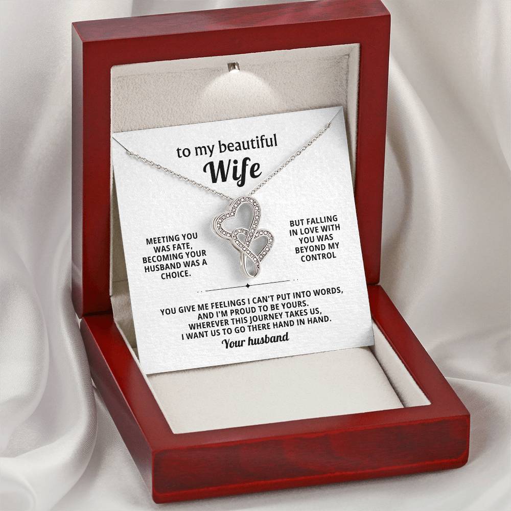 To My Beautiful Wife Heart to Heart Necklace Gift