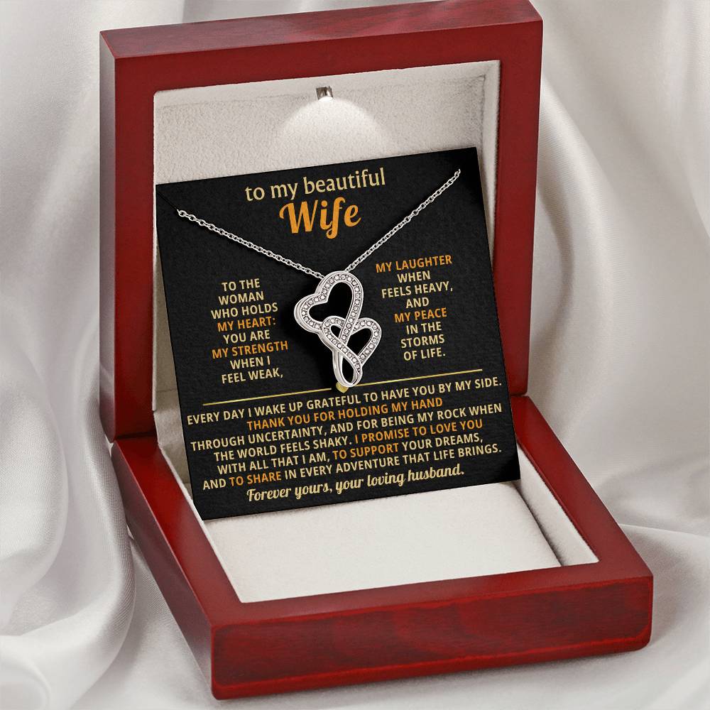 To My Beautiful Wife Heart to Heart Necklace Gift