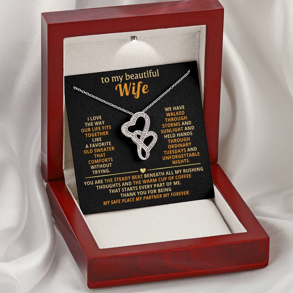 To My Beautiful Wife Heart to Heart Necklace Gift