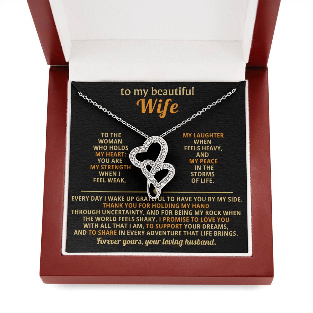 To My Beautiful Wife Heart to Heart Necklace Gift