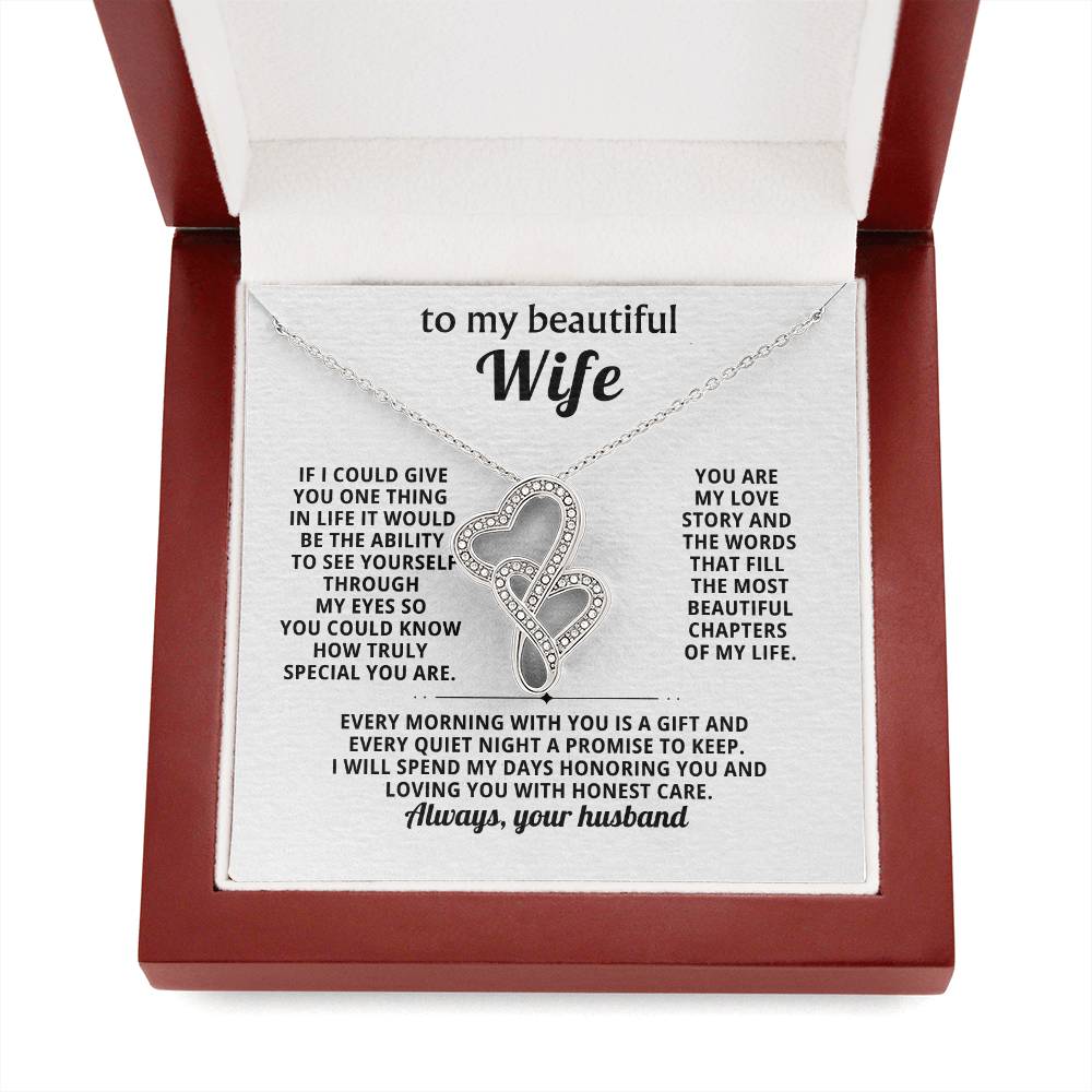 To My Beautiful Wife Heart to Heart Necklace Gift