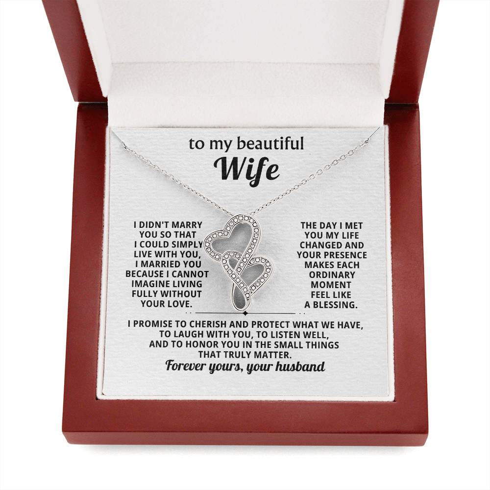 To My Beautiful Wife Heart to Heart Necklace Gift