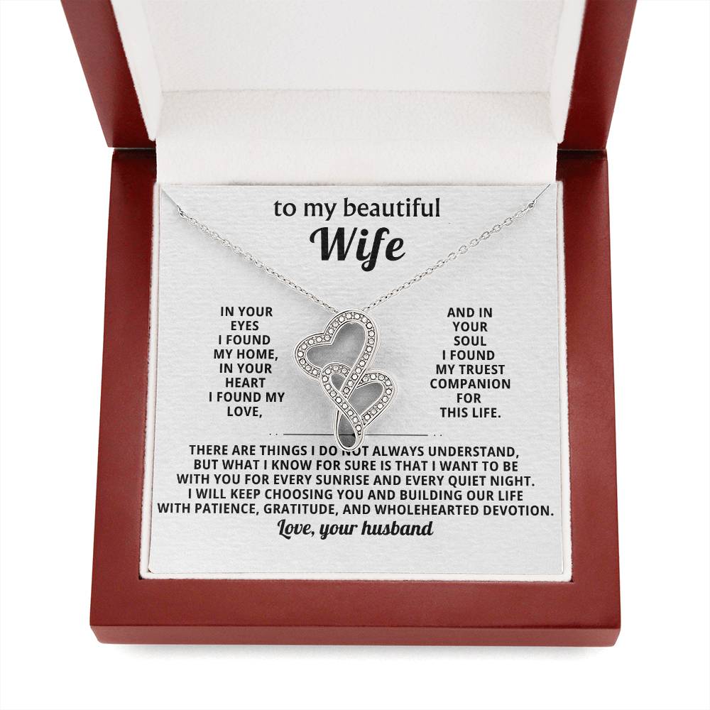 To My Beautiful Wife Heart to Heart Necklace Gift