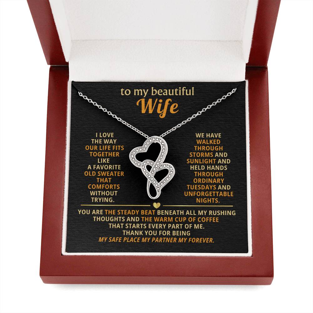 To My Beautiful Wife Heart to Heart Necklace Gift