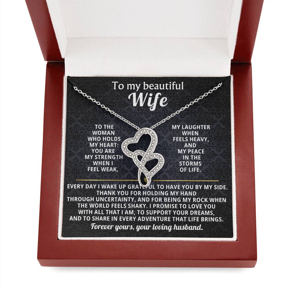 To My Beautiful Wife Heart to Heart Necklace Gift