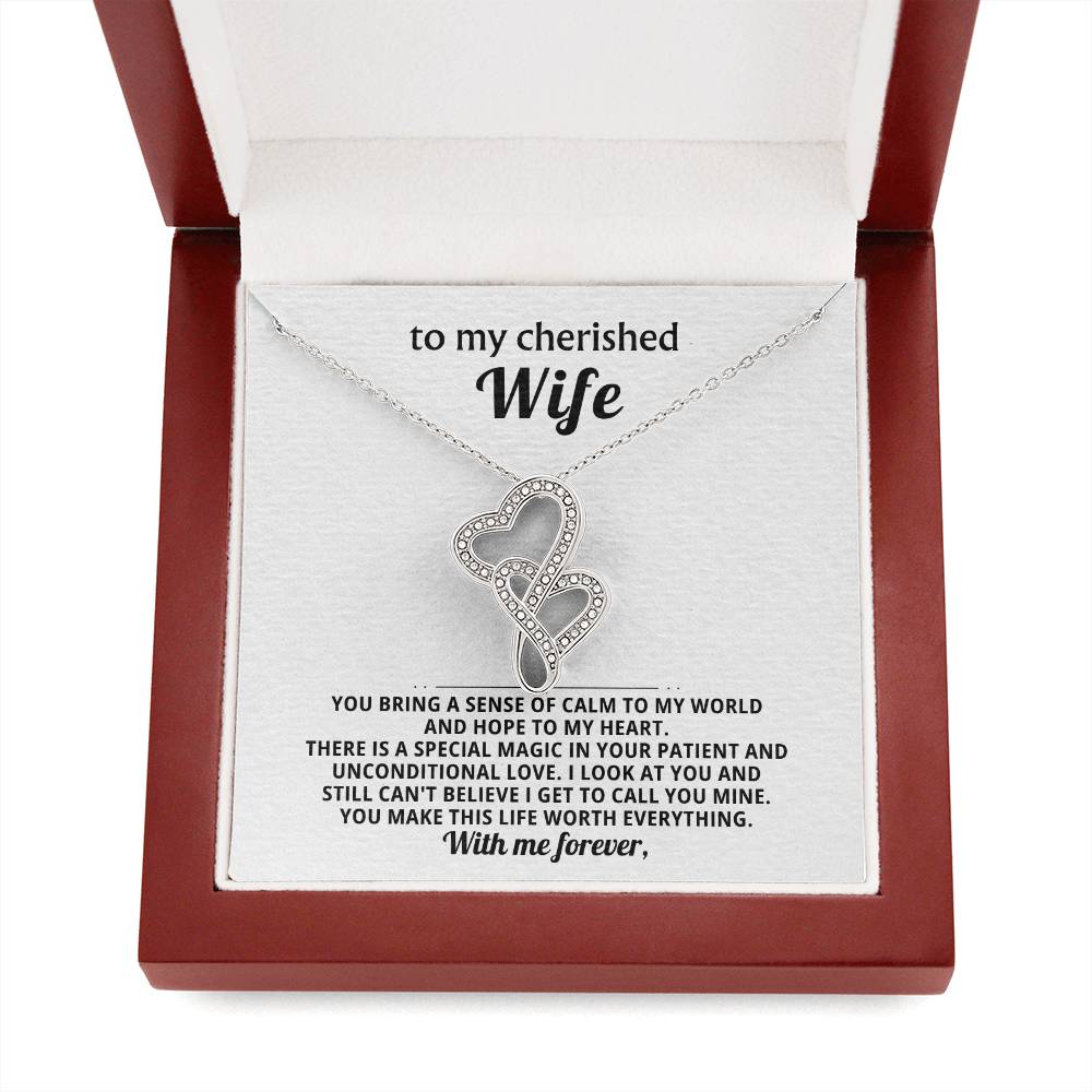 To My Cherished Wife Heart to Heart Necklace Gift