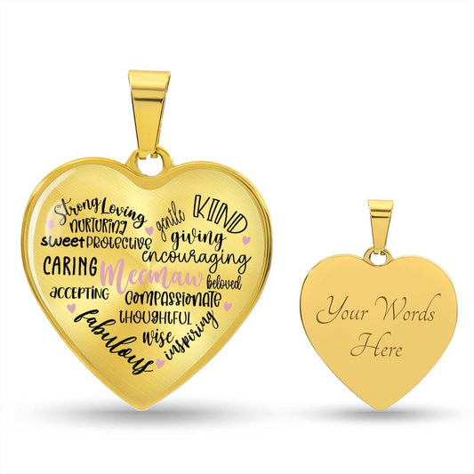 Meemaw Heart Engraved Necklace-[Heartfelt Family Gift]