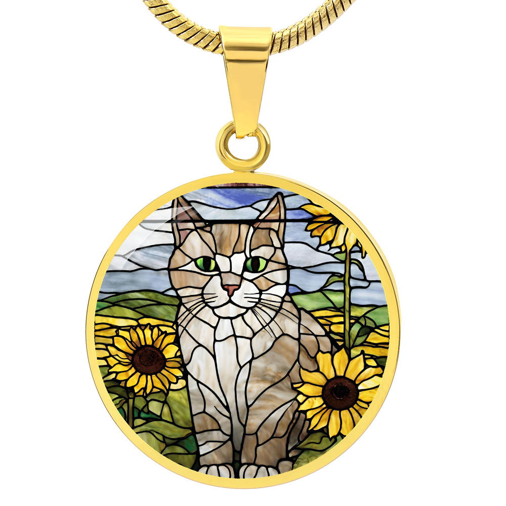 Cat  Sunflower Engraved Necklace - Handcrafted Feline Accessory-[Heartfelt Family Gift]