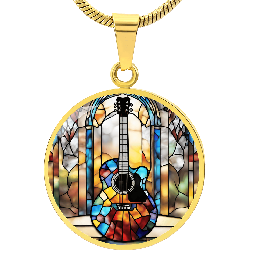 Engraved Stained Glass Guitar Necklace - Handcrafted and Unique-[Heartfelt Family Gift]