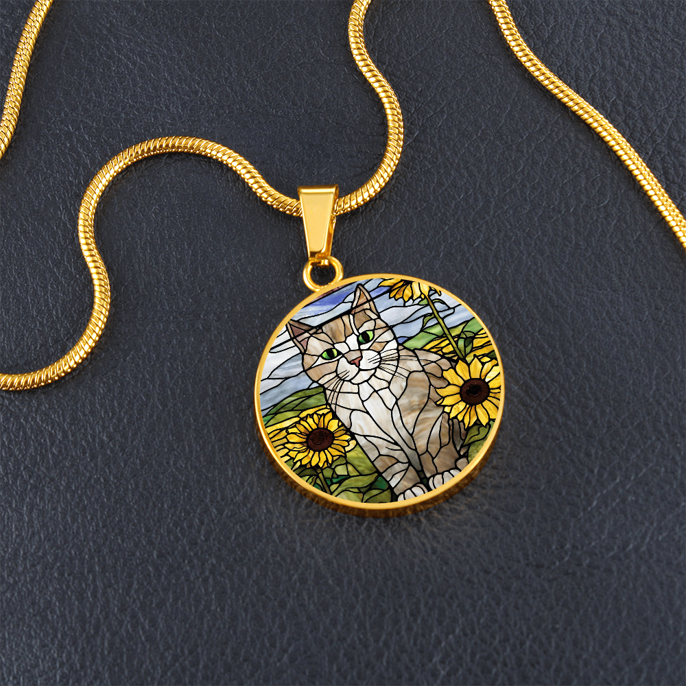 Cat  Sunflower Engraved Necklace - Handcrafted Feline Accessory-[Heartfelt Family Gift]