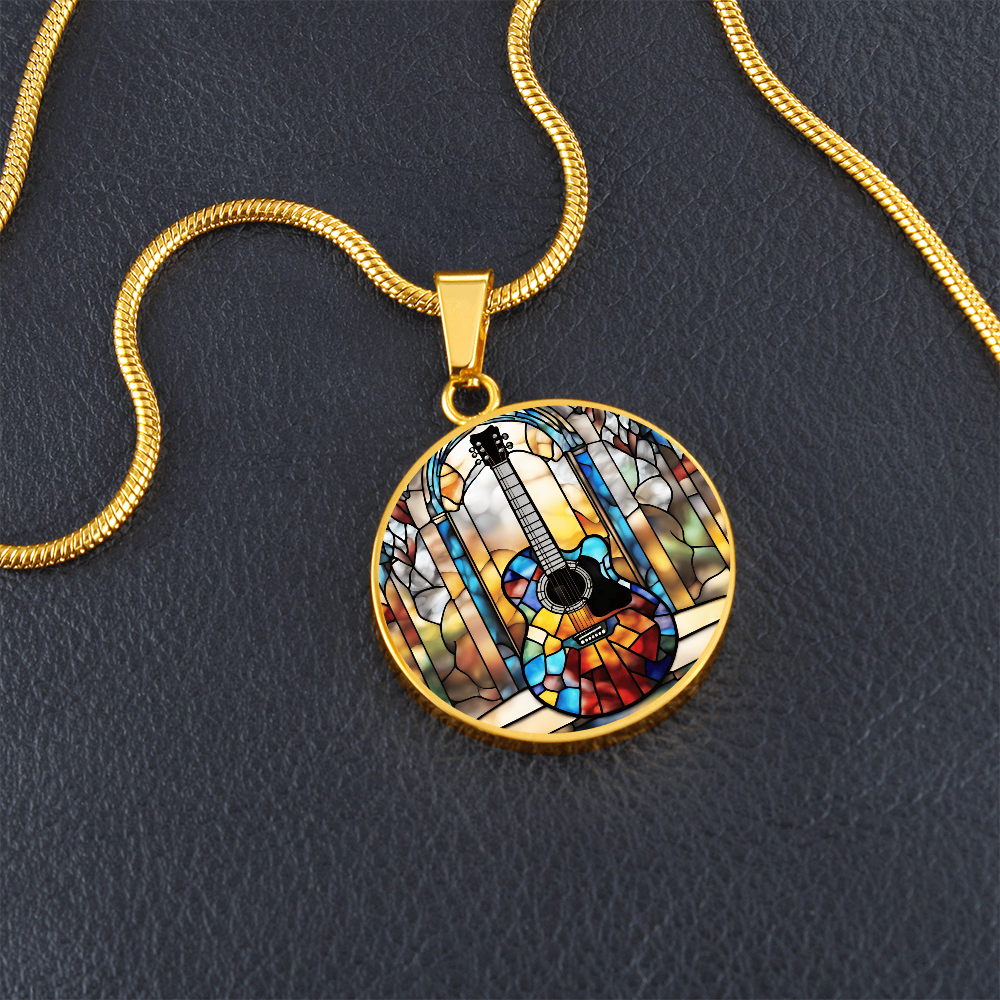 Engraved Stained Glass Guitar Necklace - Handcrafted and Unique-[Heartfelt Family Gift]
