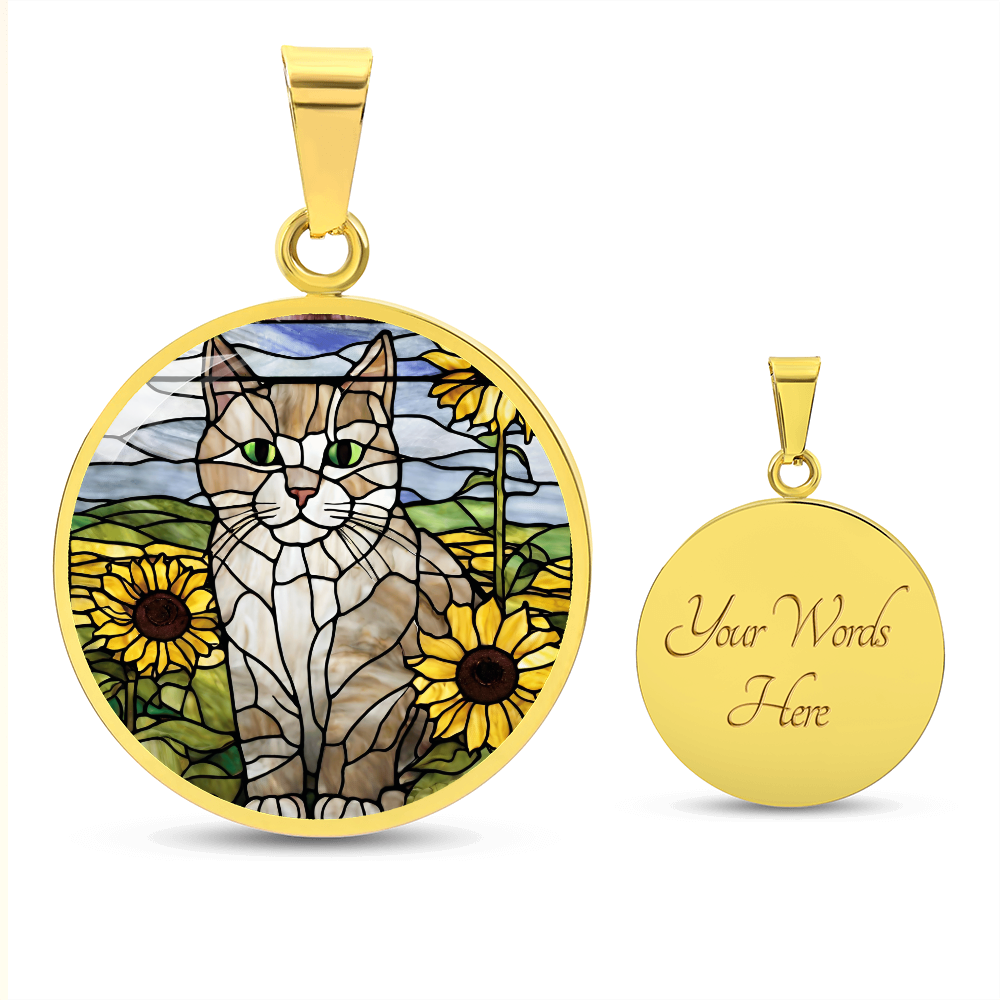 Cat  Sunflower Engraved Necklace - Handcrafted Feline Accessory-[Heartfelt Family Gift]