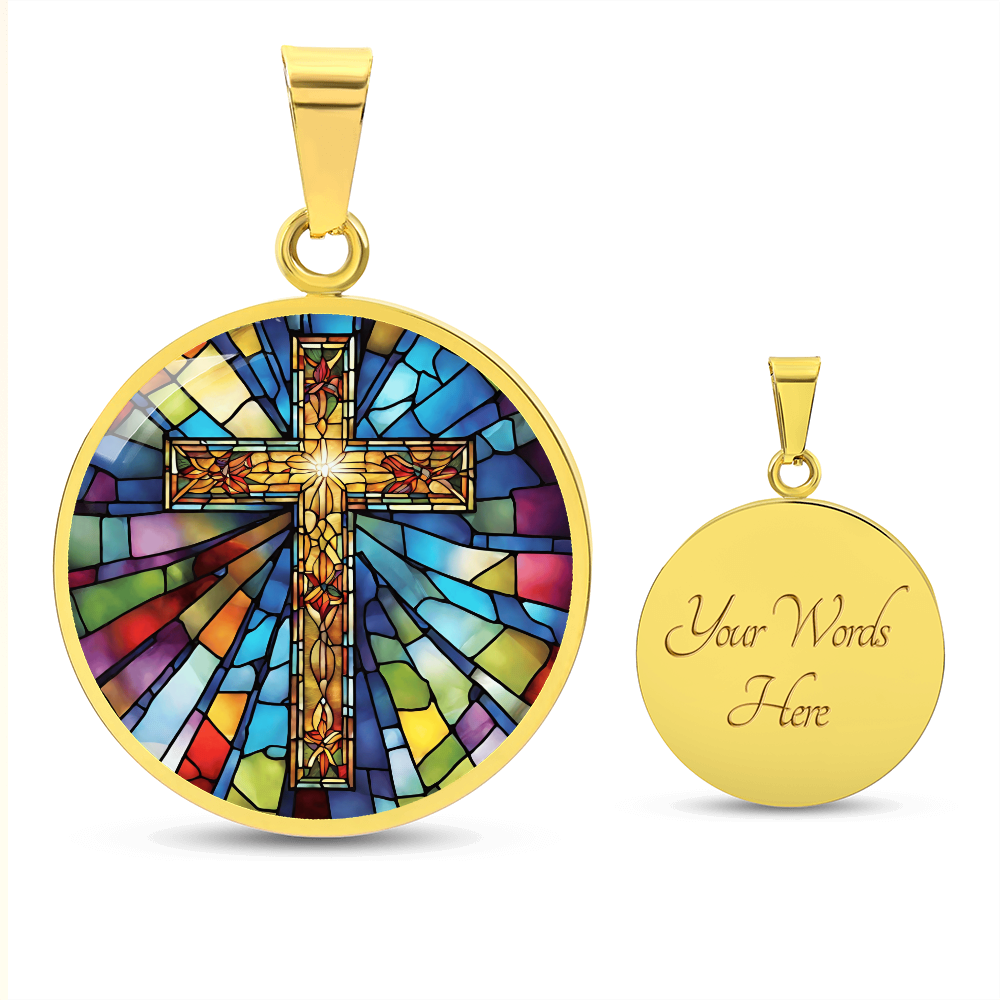 Stained Glass Cross Engraved Necklace - Elegant  Unique Christian Jewelry-[Heartfelt Family Gift]
