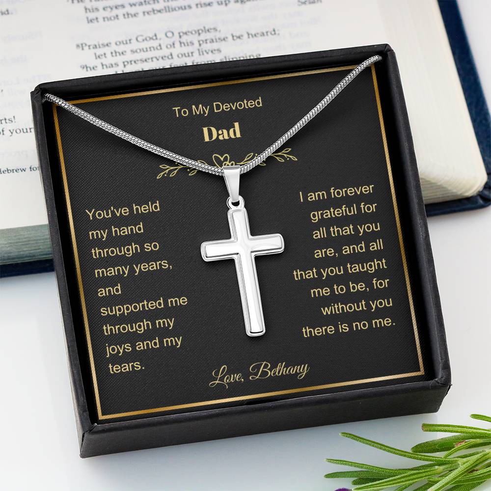 Dad Engraved Cross Necklace on Snake Chain-[Heartfelt Family Gift]