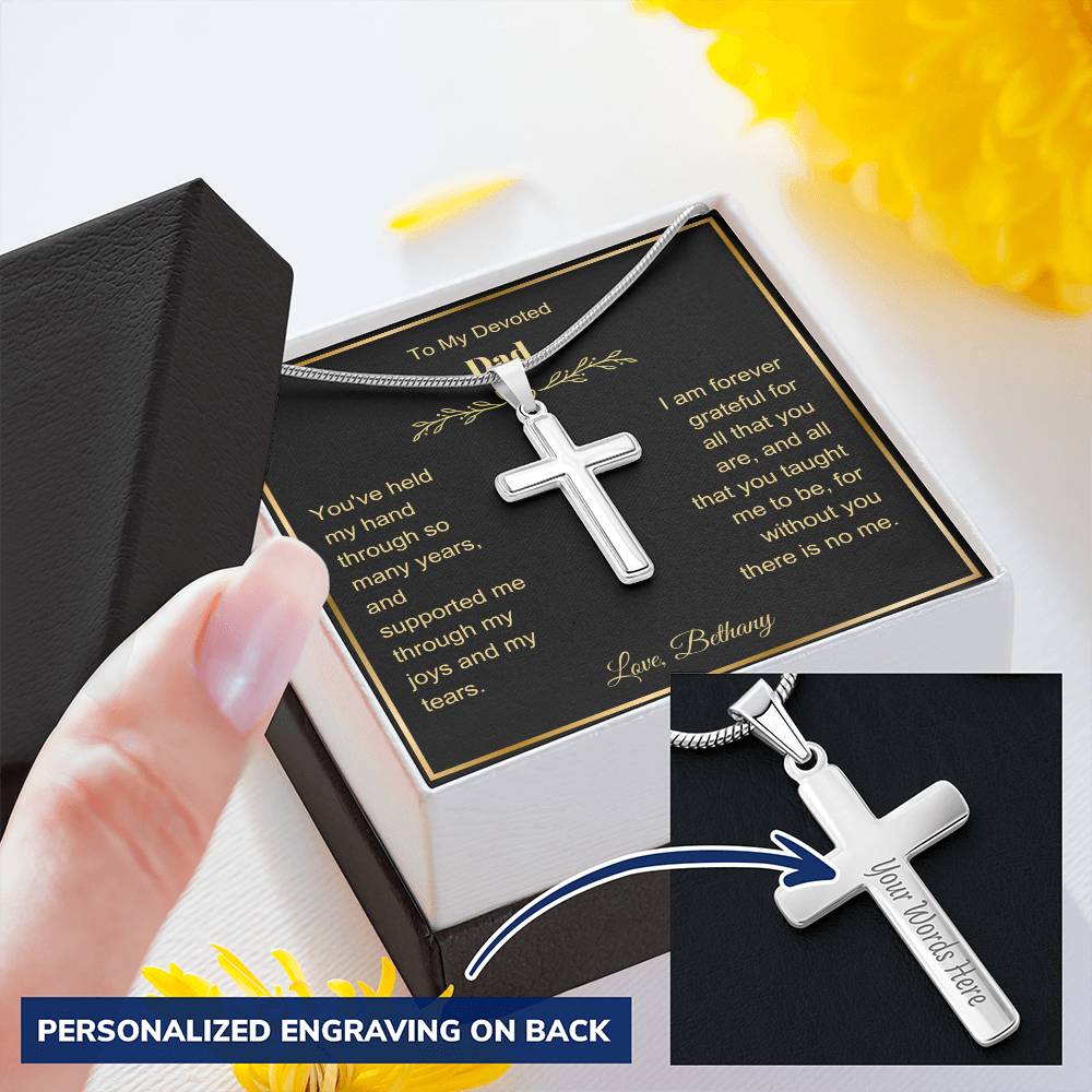 Dad Engraved Cross Necklace on Snake Chain-[Heartfelt Family Gift]