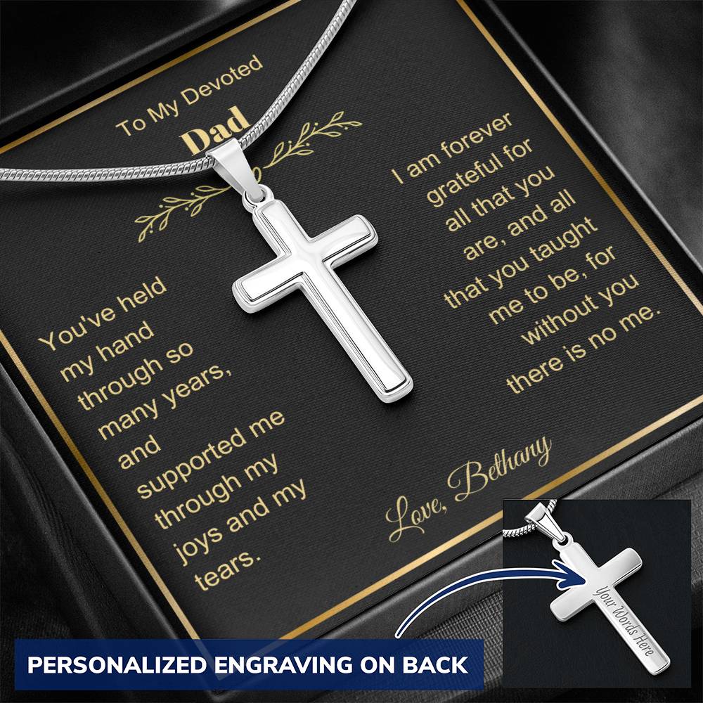 Dad Engraved Cross Necklace on Snake Chain-[Heartfelt Family Gift]