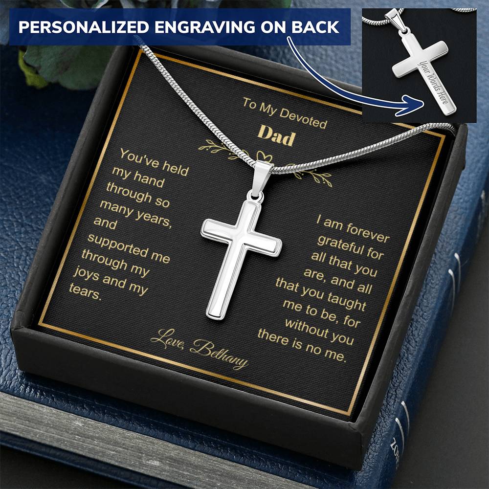 Dad Engraved Cross Necklace on Snake Chain-[Heartfelt Family Gift]