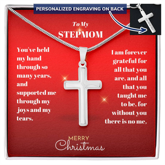 Merry Christmas - Stepmom - Personalized Cross Necklace-[Heartfelt Family Gift]
