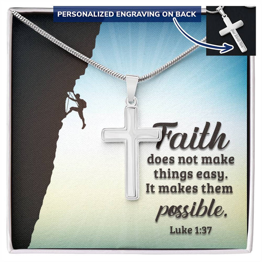 Faith Makes Things Possible Engraved Cross Necklace-[Heartfelt Family Gift]