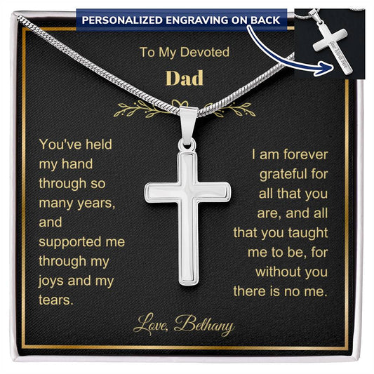 Dad Engraved Cross Necklace on Snake Chain-[Heartfelt Family Gift]
