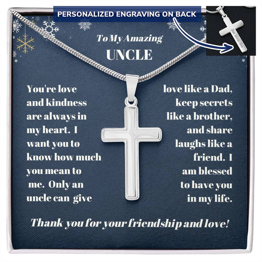 Uncle Personalized Cross Necklace with Snake Chain - Christmas-[Heartfelt Family Gift]