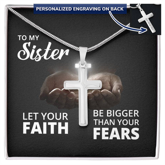 Sister Faith Engraved Cross Necklace-[Heartfelt Family Gift]