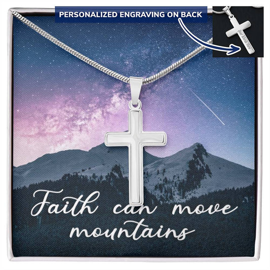 Faith Can Move Mountains Engraved Cross Necklace-[Heartfelt Family Gift]