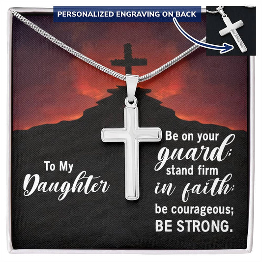 Daughter Stand Firm in Faith Engraved Cross Necklace-[Heartfelt Family Gift]