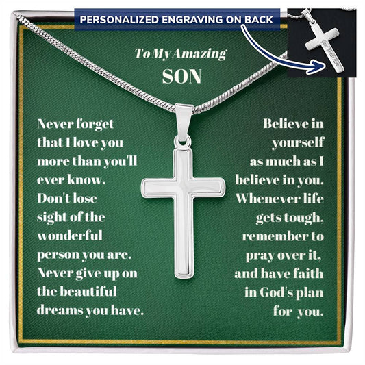 Son Personalized Cross Necklace-[Heartfelt Family Gift]